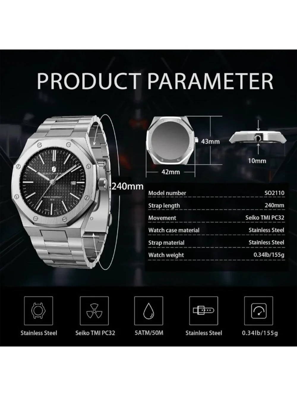 Stylish Waterproof Stainless Steel Quartz Watch for Men - Date Clock & Business